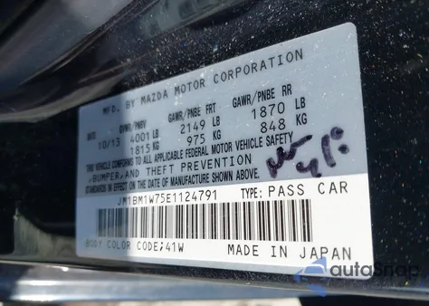 2014 Mazda Mazda3 I Grand Touring z USA, uszkodzony, nr VIN JM1BM1W75E1124791